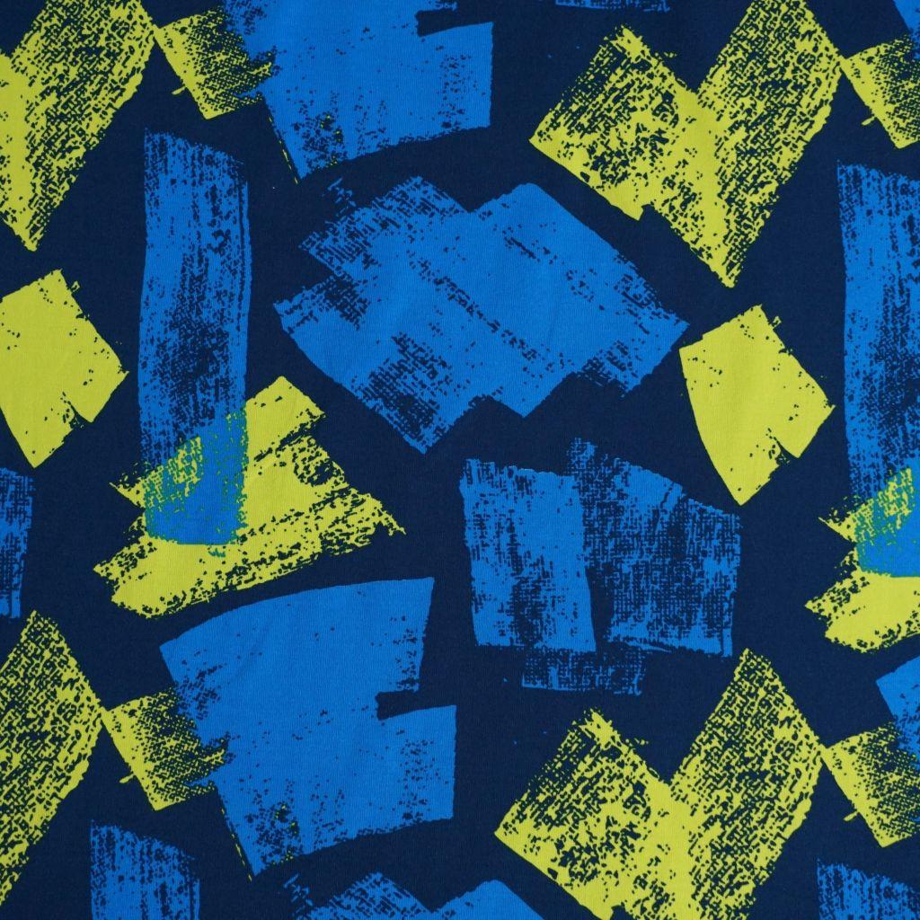 Preview: Baumwolljersey abstrakte Flächen blau grüngelb